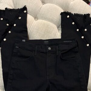 Citizens Of Humanity Black Flare Jeans with gold Details